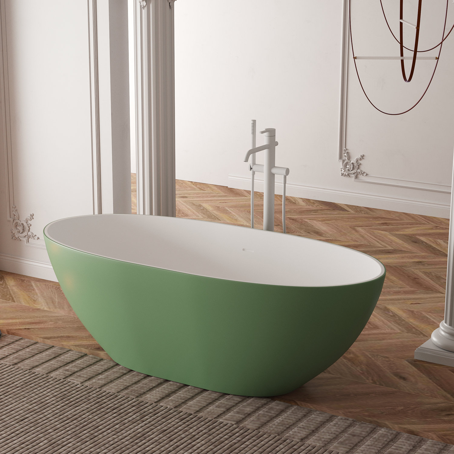 Fslefay 65'' x 29.5'' Freestanding Soaking Solid Surface Bathtub | Wayfair