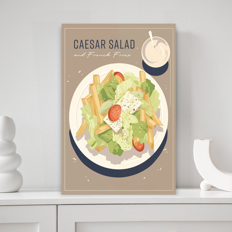Art mural salade César et frites, H 18 po x l 12 po
