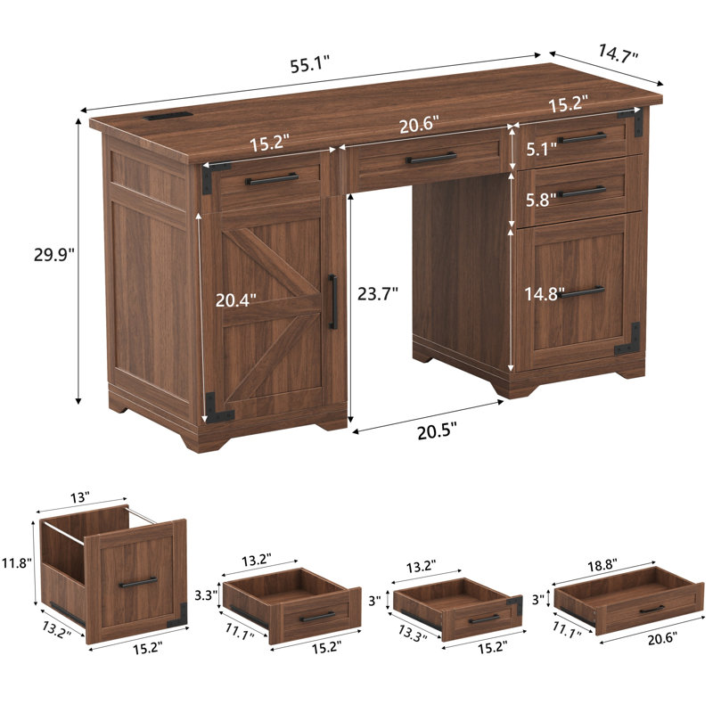 Bureau de direction 55 po Farmhouse, Noyer