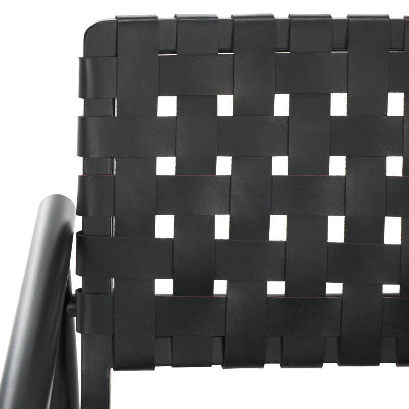 Keili Upholstered Armchair, Black Genuine Leather, Black Mahogany Wood