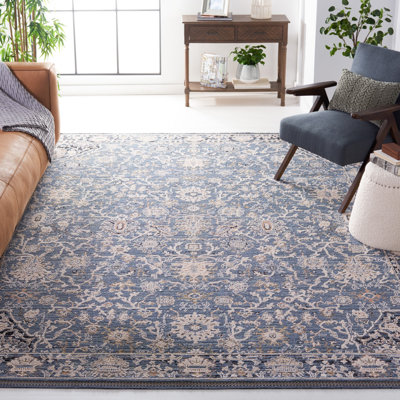 Tapis oriental bleu marine / ivoire