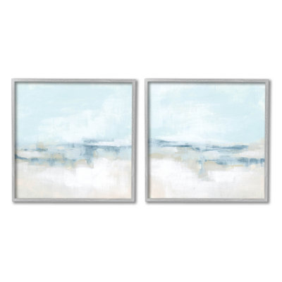 Abstract Blue Atmospheric Landscape 2 Piece Set Gray Framed Giclee Texturized Wall Art by June Erica Vess