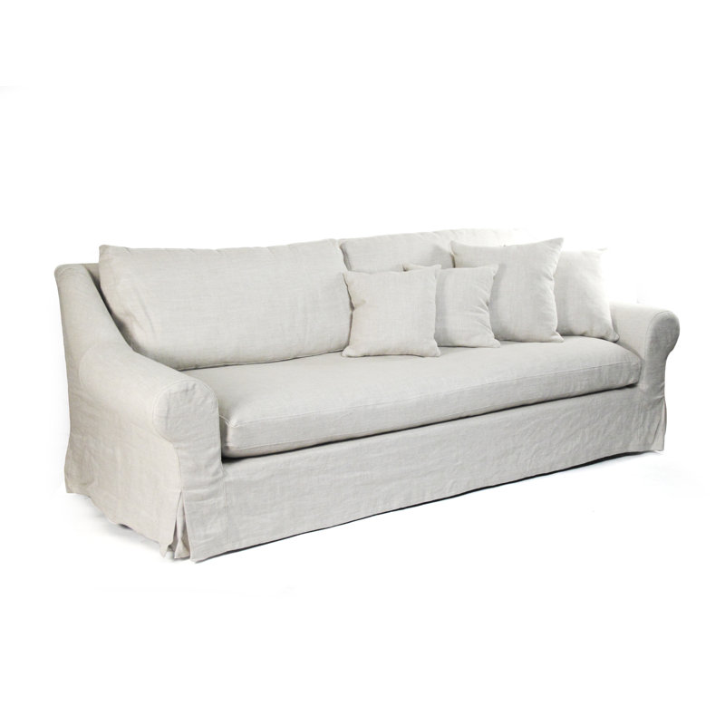 Natural Linen Slipcovered Sofa with Round Arms
