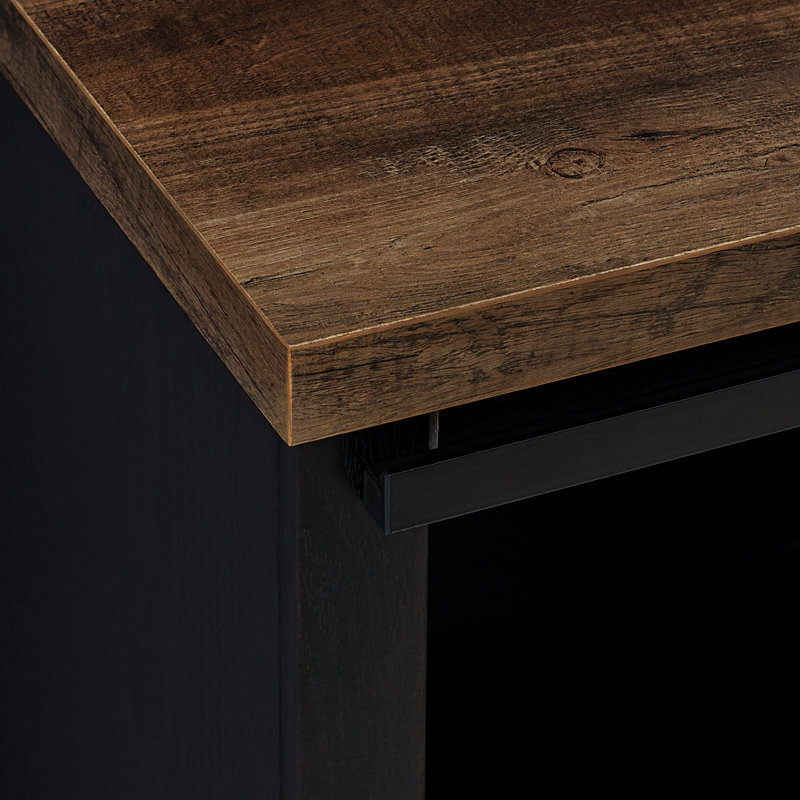 Stotfold 32" Wide Server with Sliding Slat Door, Black/Reclaimed Barnwood