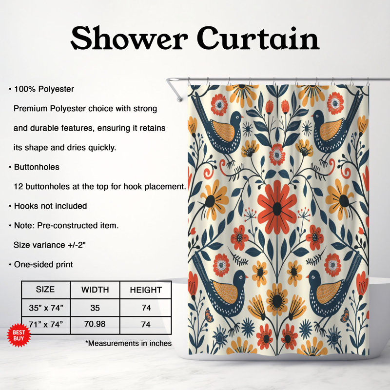 Folklore Bloom - Premium Shower Curtain, 74"H x 71"W