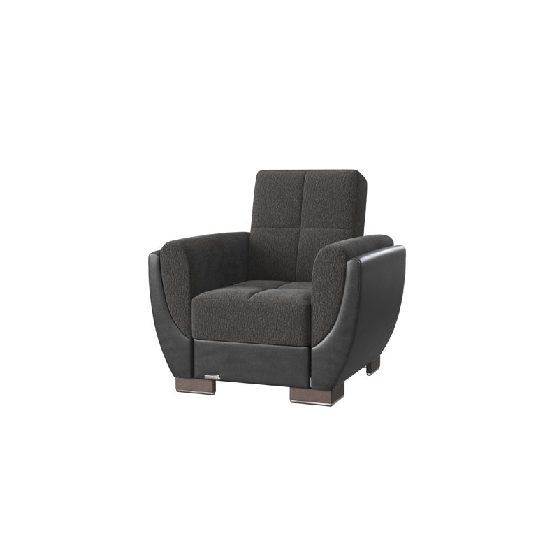 Jaliah Fabric Upholstered Convertible 3-in-1 Sleeper Arm Chair With Storage, Gray Chenille