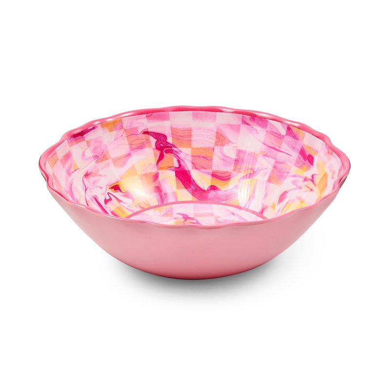 Blue Marble Check Melamine Serving Bowl, Pink