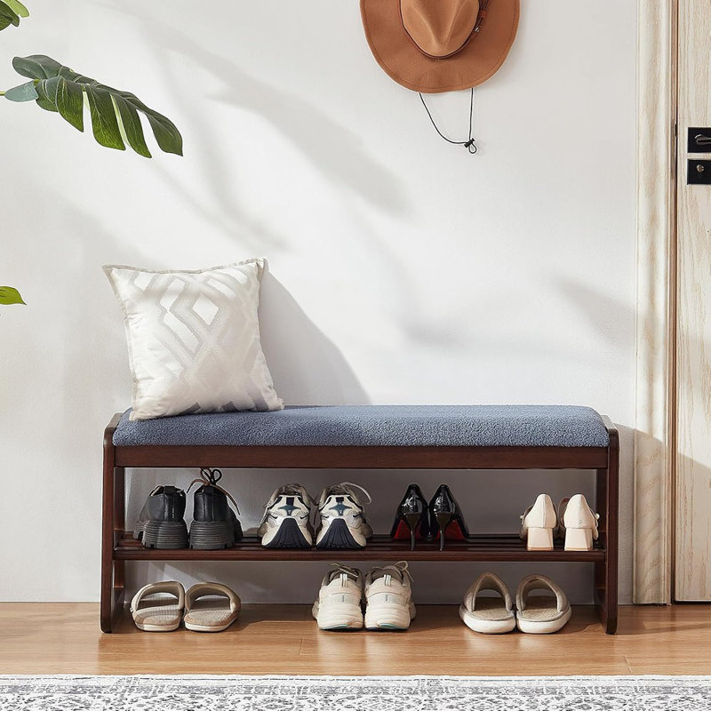 Banc à chaussures en bois à 2 niveaux avec coussin - Rangement à chaussures pour le salon et le couloir