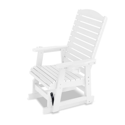 Poly Lumber Patio Glider for One Person, with Cup Holders, Horizontal Backrest and Deep Contoured Seat, HIPS Material, All-Weather Resistant