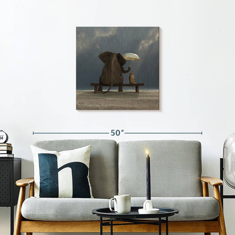 Ashelle éléphant et chien, H 24 po x l 24 po