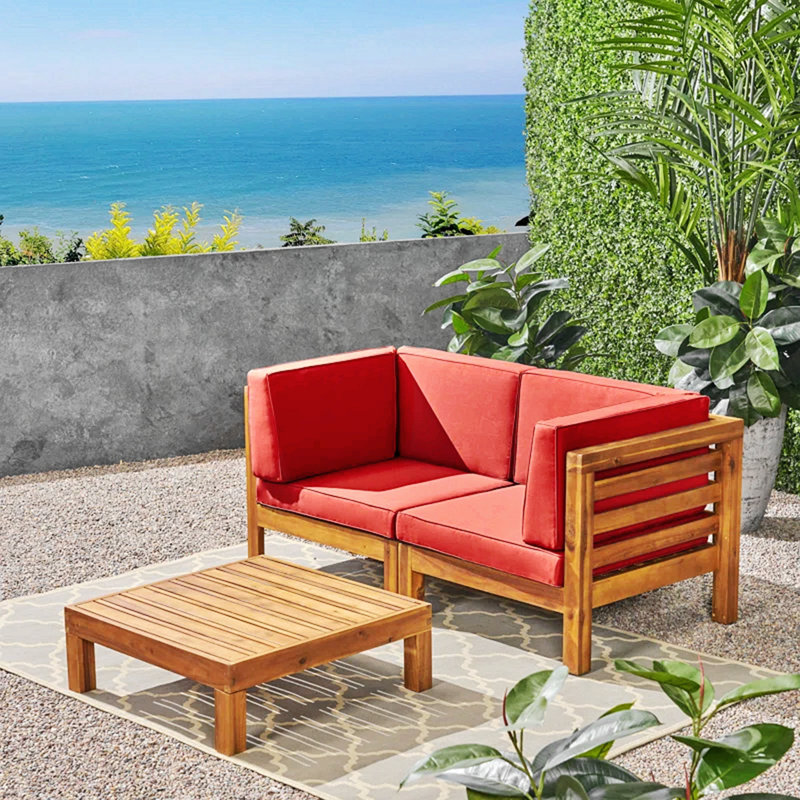 Ensemble de 3 sièges avec table basse, Rouge