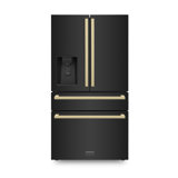 36" Autograph Edition 21.6 Cu. Ft 4-Door French Door Refrigerator with Water and Ice Dispenser in Black Stainless Steel with Champagne Bronze Square Handles