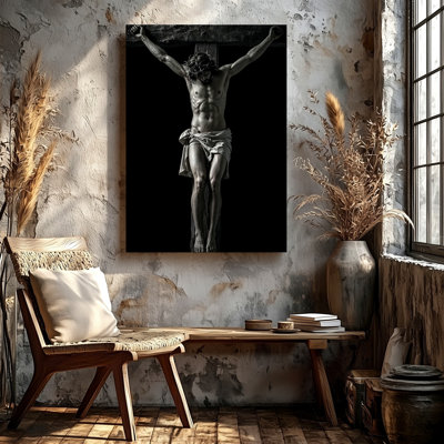 Crucifixion noire et blanche, croix chrétienne religieuse, reproduction d'art sur toile, œuvre d'art chrétienne noire et blanche pour salon, bureau de chambre à coucher, mur de galerie de couloir,