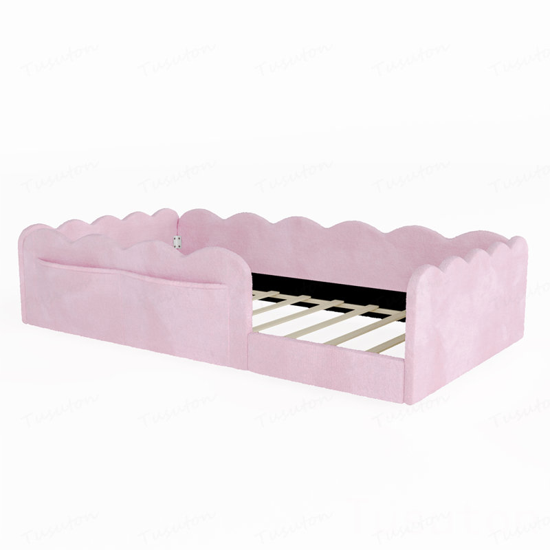Lit simple tapissier sur pied, Rose