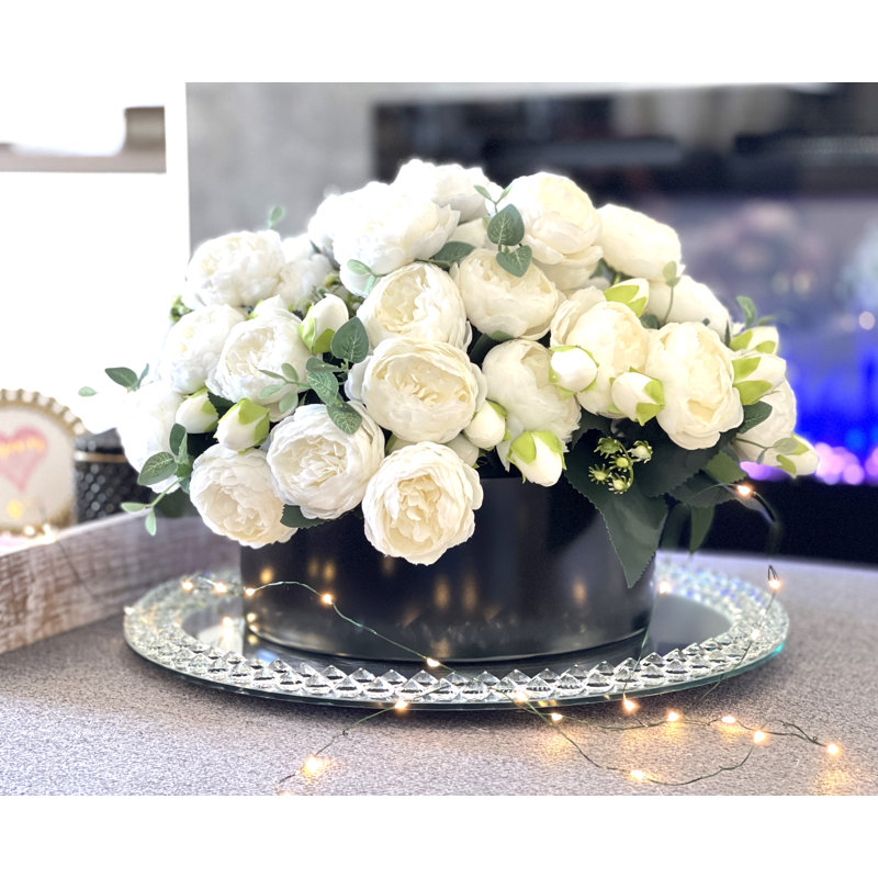 Arrangement de pivoines roses, centre de table artificiel artificiel