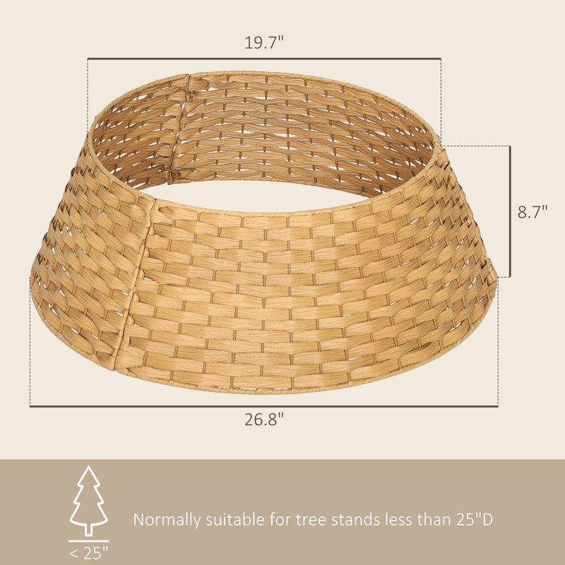 Jupe d'arbre de Noël rustique 2,25 pi, collier d'arbre de Noël tissé en plastique, Naturel