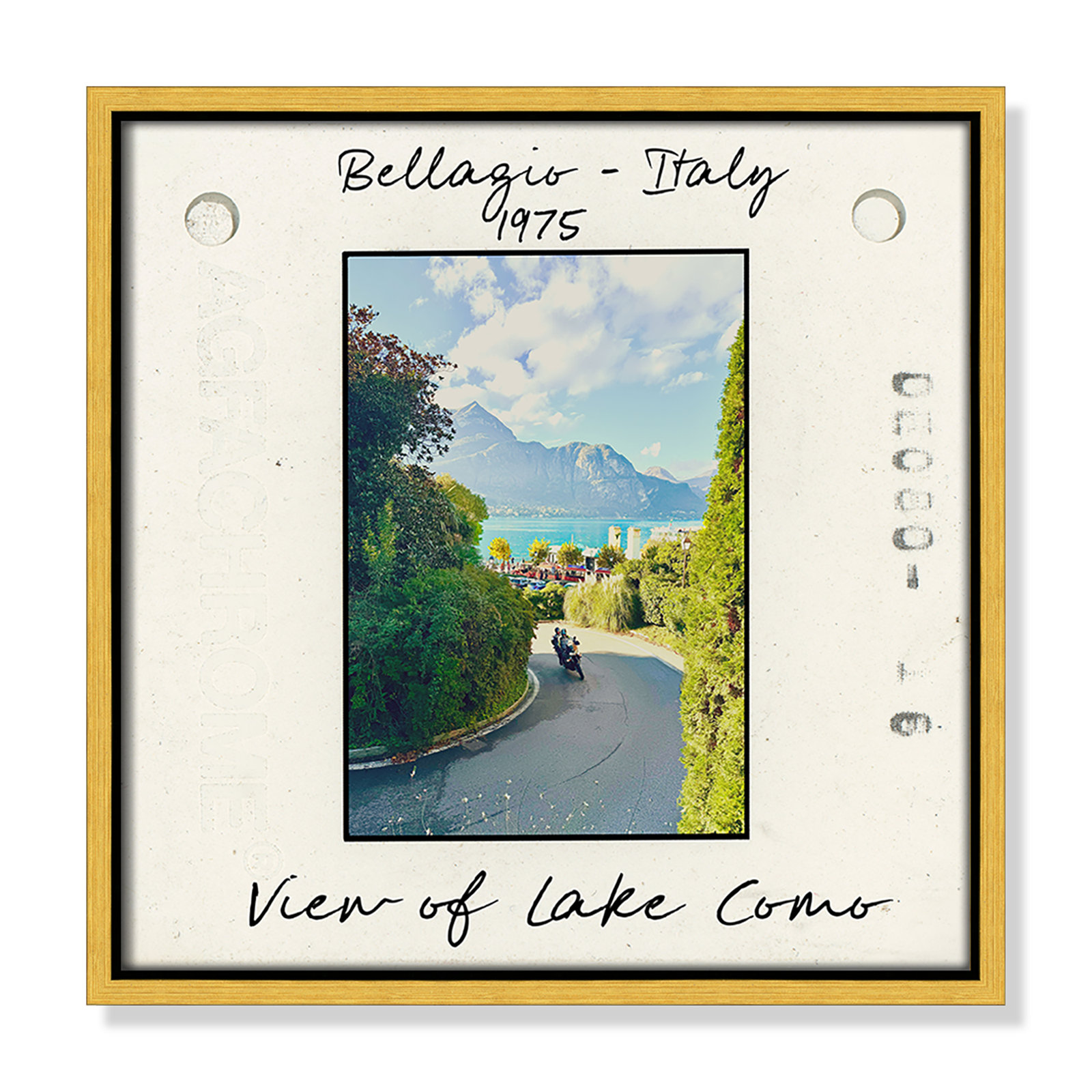 Travel Slide Collection "Bellagio, Italy - Lake Como" Print, 13.5" H x 13.5" W x 2" D, Gold Floater Framed Canvas