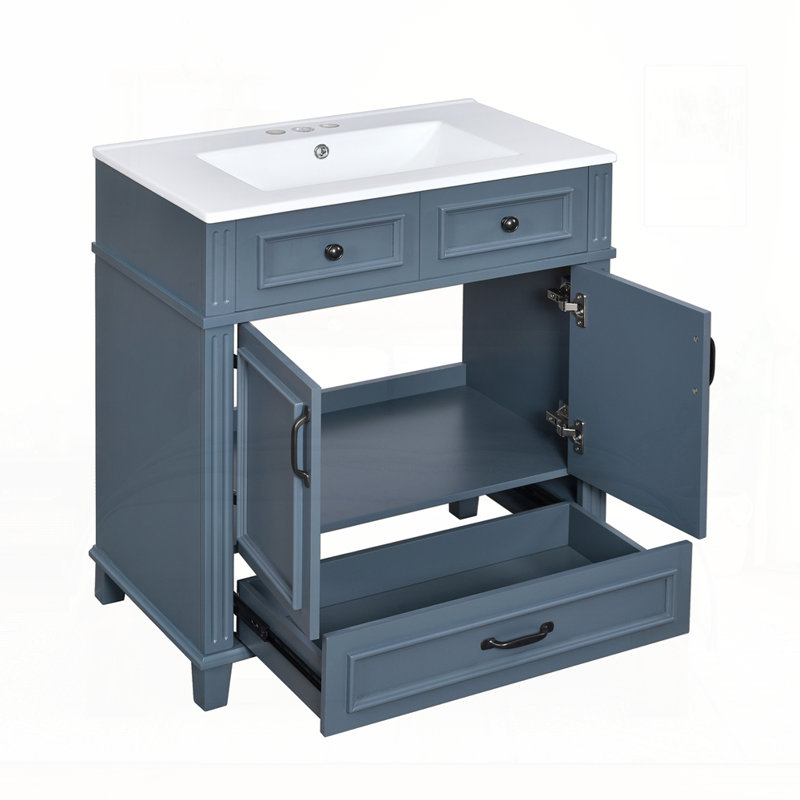 Meuble-lavabo 30 po avec lavabo en céramique, Bleu / Noir