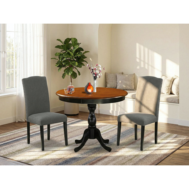 Ensemble de coin-repas en bois massif Alyscia, Noir / Cerisier, Gris