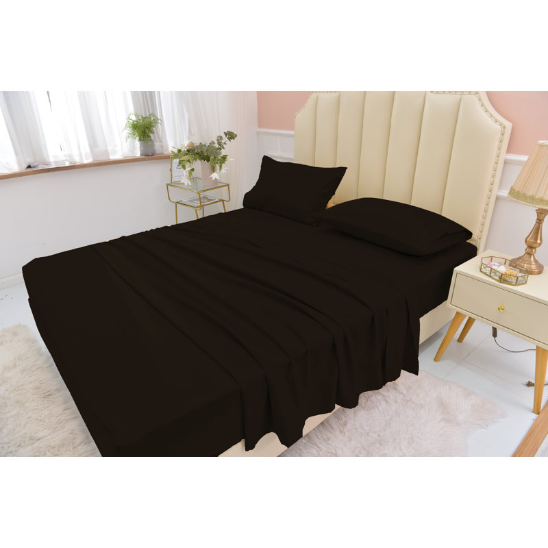  Ensemble de draps 1800 fils en rayonne de bambou, Ensemble de draps pour lit simple + drap-housse + , Brun foncé