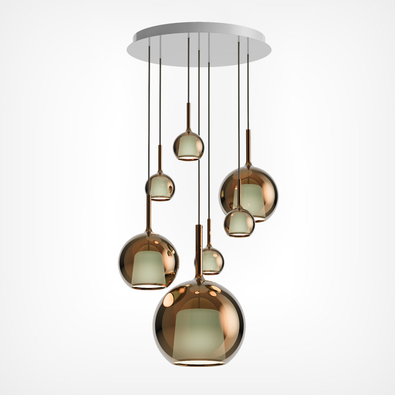 Glo Rectangular Chandelier 7 Pendants, Mirroring Bronze
