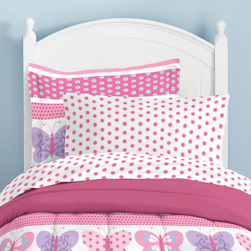 Ensemble d'édredon réversible en microfibre rose Butterfly Dots, Simple