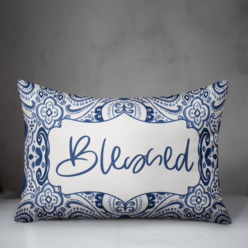Paisley Outdoor Reversible Throw Pillow, Blue