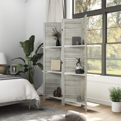 5 Panel 67" Tall Wood Room Divider, Privacy Screen With 3 Display Shelves, And Folding Storage For Bedroom Or Home Office by Winston Porter