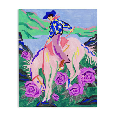 «Bright Cowboy & Blooms», art mural sur toile par Tim Ottoole