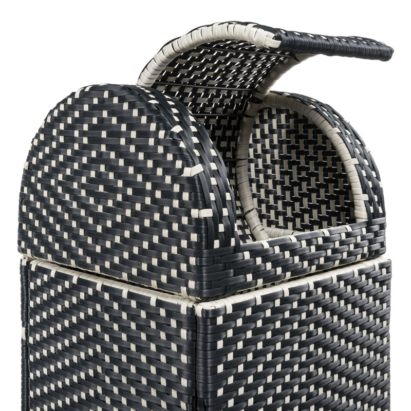 Darla All-Weather Wicker/Metal Swing Top Hideaway Outdoor Trash Can, Dark Navy/White, 31.39 Gal