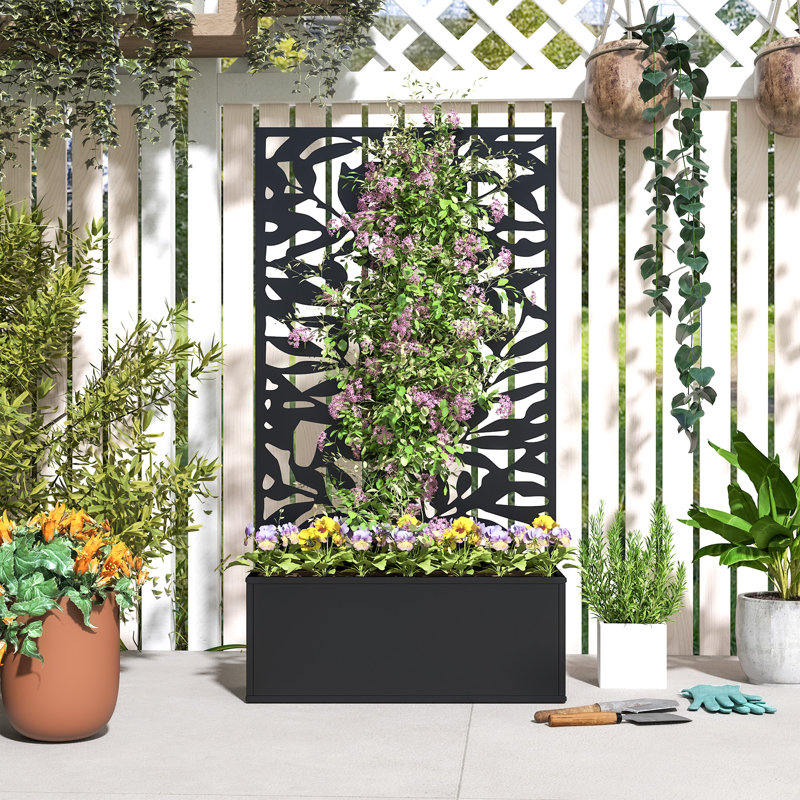 Lit de jardin surélevé avec treillis, écran d'intimité extérieur, noir