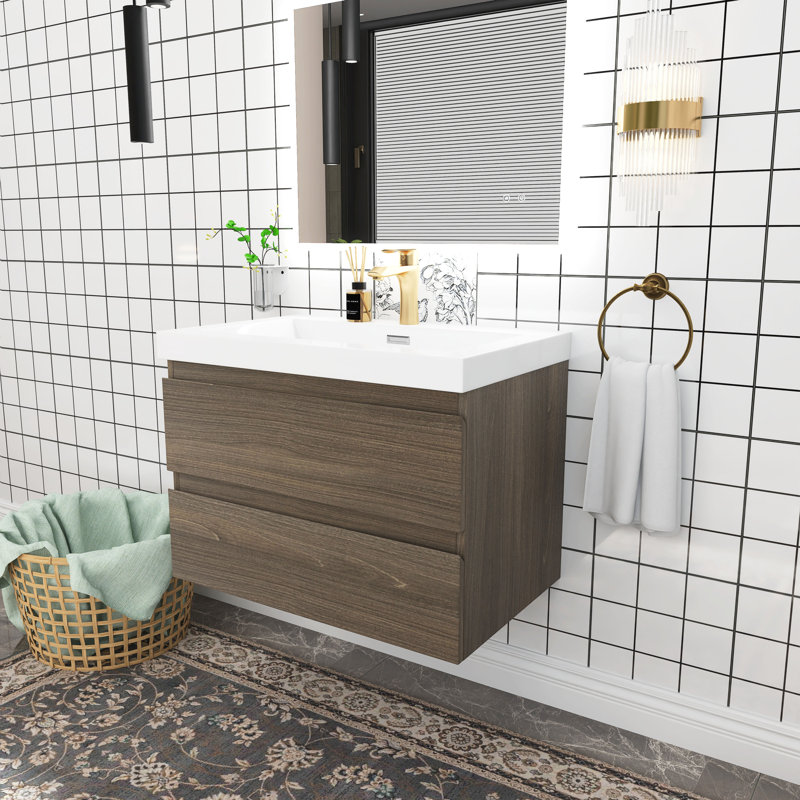 Ensemble de meuble-lavabo simple 30 po avec plateau en résine Tinslee, Gris cendré