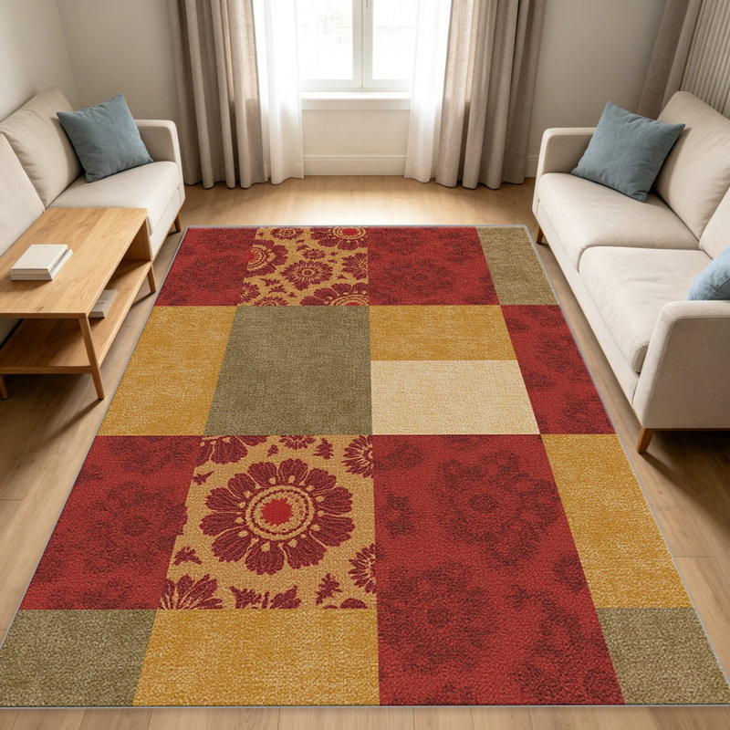 Vintage Floral Patchwork Red   area rugs for Living Room, Soft and Comfortable, Suitable for all seasons, easy to maintain, machine washable Indoor floor mat, Under Table Farmhouse suitable for Bedroom, Dining Room, Study,  Balcony, Home Decor Patio