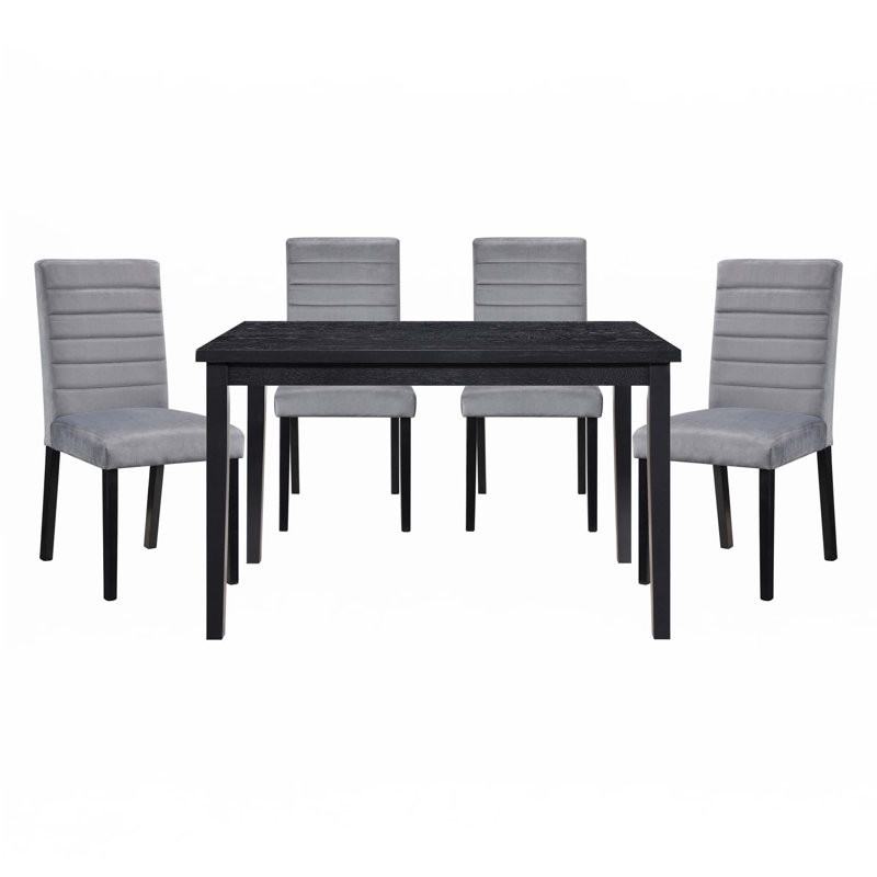 5Pc Dining Set Black Finish Dining Table