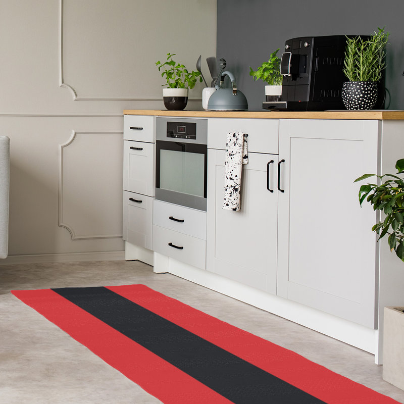 Tapis à rayures rouge/charbon à rayures, Tapis de couloir 2 pi 6 po x 8 pi