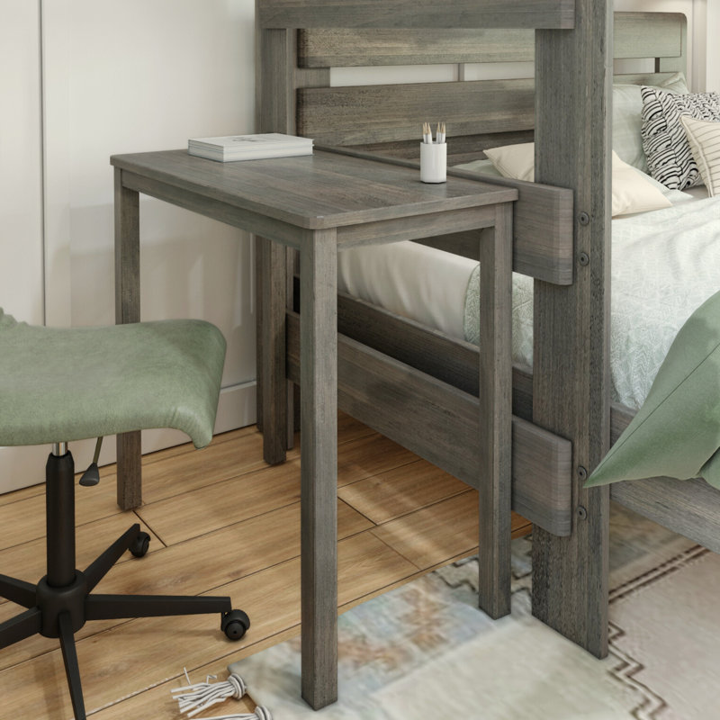 Doyle Solid Wood L-Shaped Bunk Bed with Desk, Driftwood, Queen