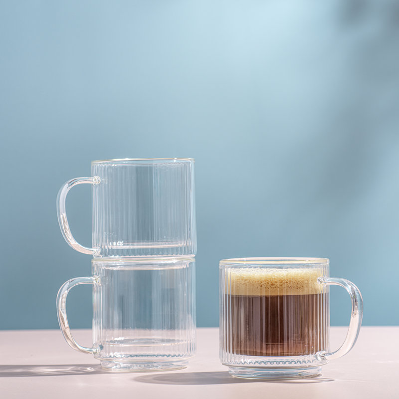 Haven Clear Fluted Stackable Double Wall Glass Mugs, Set of 2