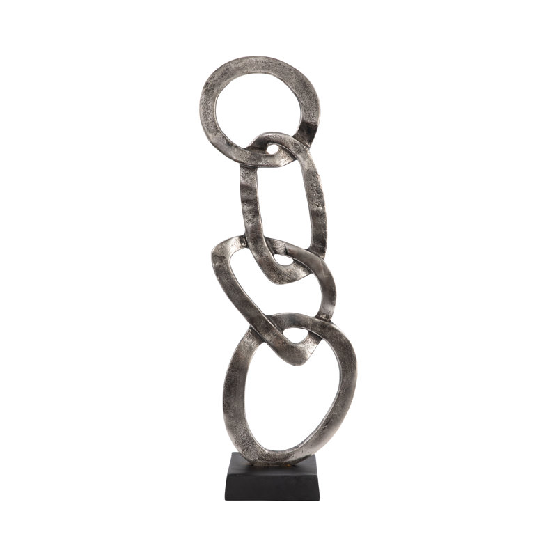Decorative Object Linked Ring Sculpture for Home Decor - Abstract Metal Figurine Statement Accent Ideal Decoration for Living Room and Console Styling
