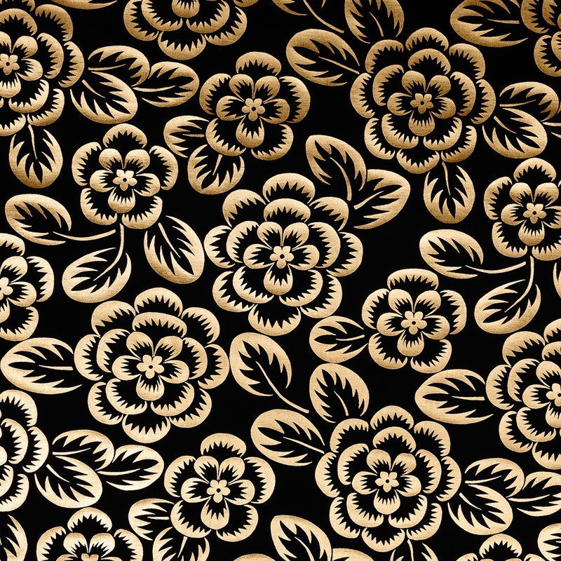 Tissu floral Angelica, Or / noir