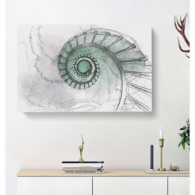 Lighthouse Spiral Staircase In Abstract - Wrapped Canvas Print, 60cm H x 91cm W x 3cm D