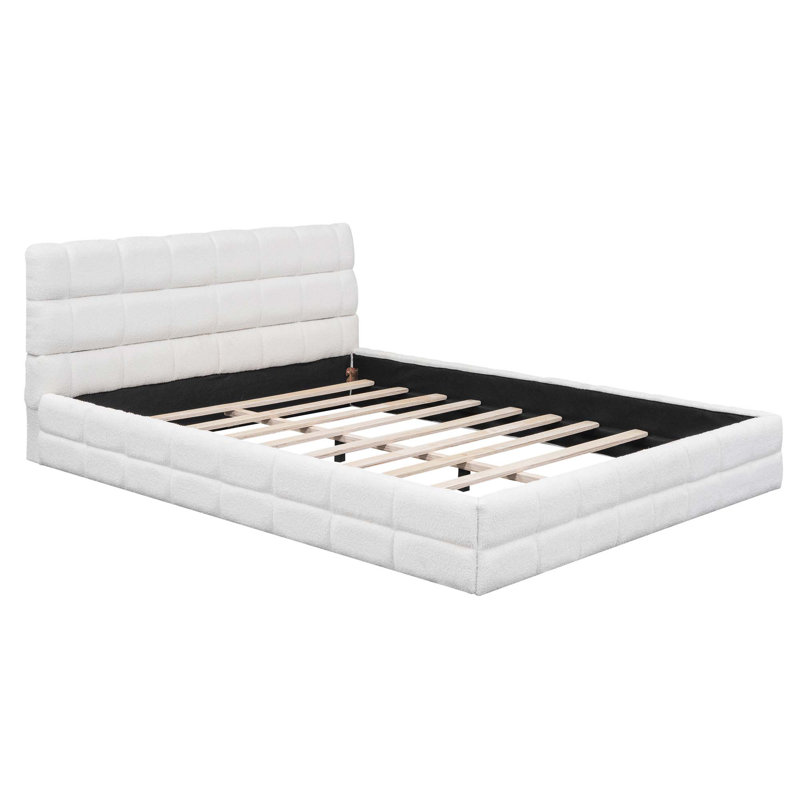 Osuma Upholstered Platform Bed, White, Queen