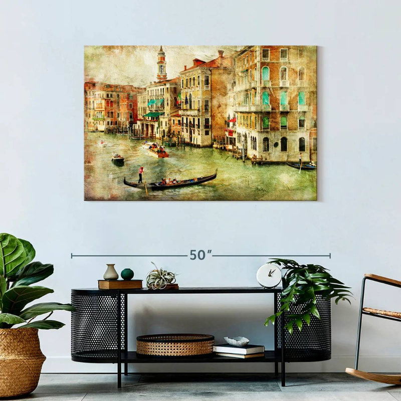 Impression sur toile rétro de Venise, H 30 po x l 45 po x P 1,25 po