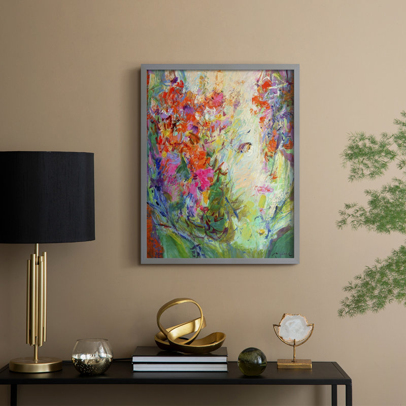 «Bold Flourish II», reproduction encadrée - bois massif, Gris, H 15 po x l 12 po