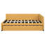 Lit de jour rembourré avec lit gigogne en lin jaune, sans sommier tapissier, structure en bois pour optimiser l'espace-1596640846