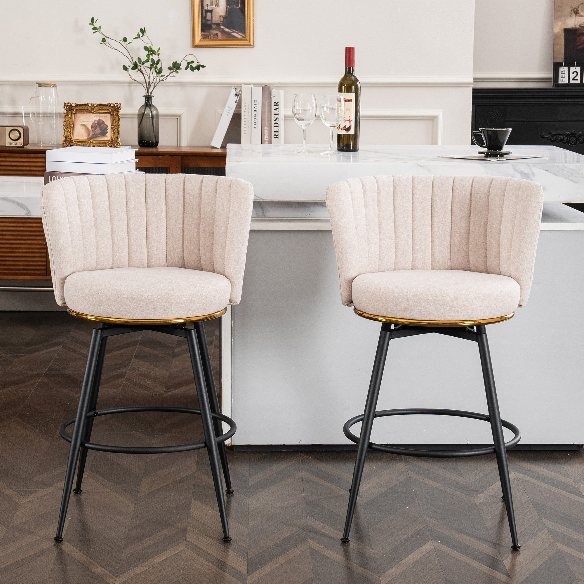 ExpressThrough Set Of 2 Swivel Bar Stools With High Back Wayfair