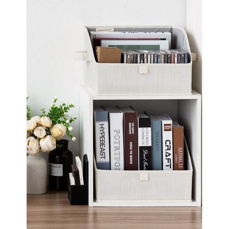 Trapezoid Closet Storage Bins, Foldable Fabric Organizer Baskets with Handles, White