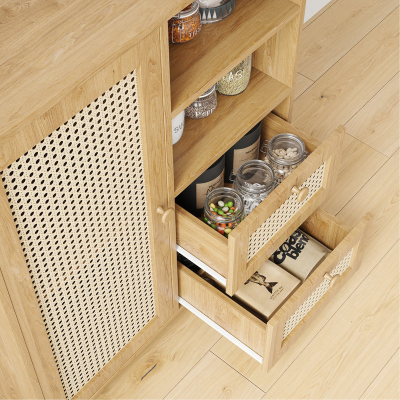 Buffet en rotin avec tablette réglable, buffet avec tiroirs pour le salon, la cuisine, le vestibule, Natural