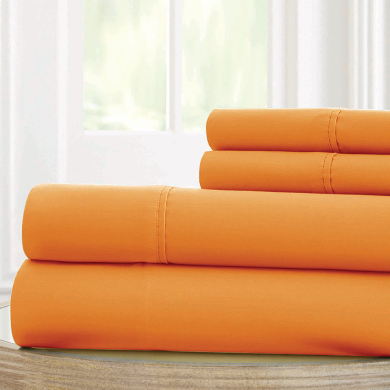 Microfiber Sheet Set, Queen Sheet Set + Fitted Sheet + 2 Pillowcases, Paradise Orange