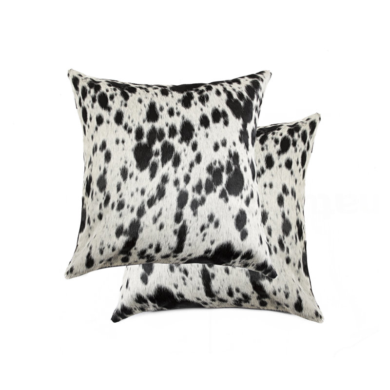 Set of Two 18" Cowhide Throw Pillows, Dark Black/White