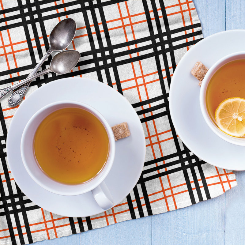 Plaid Tea Towel Kitchen Towel, Cotton Blend, White/Orange/Black